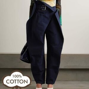 Magic Mia Navy Blue Cotton Barrel Pant W/ Belt, New, sz M/L